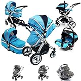 i-Safe System - Ocean Trio Travel System Pram & Luxury Stroller 3 in 1 Complete With Car Seat + Rain