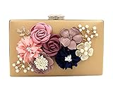 宴会用ハンドバッグ　チェーンバッグ　フラワーズ　真珠 ファション (ゴールデン)