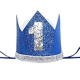 maticr Glitter赤ちゃん男の子女の子最初誕生日クラウン数1ヘッドバンドLittle PrinceプリンセスケーキSmash写真プロップ One Size ブルー