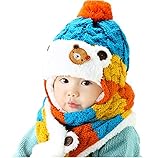 【SEBLES】ベビー服 ニット帽 耳当て マフラー セット ボンボン もこもこ 可愛い 赤ちゃん キッズ 帽子 6ヶ月-4歳(ブルー)