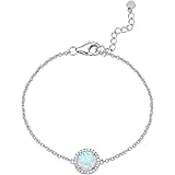 MDFUN Bracelet for Women 18k White Gold Plated Created Round Opal Cubic Zirconia Adjustable 6.7-8.5 inches