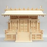 仏壇屋 滝田商店 神棚(お宮) 唐戸通し屋根三社 中(高さ47cm×巾59cm)◆神社のお神札をお祀りする桧製の神殿【滝田商店発行 証明書付】