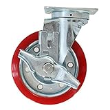 ストッパー付きPU自在キャスター 単品 １個 車輪径約15.2cm キャスター タイヤ 車輪 カゴ台車 かご台車 業務用台車 大型台車 オプション 台車用 自在キャスター casterstoppera