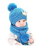 【Yusongirl】子供 用 ニット帽子 うさぎちゃん風 ニット帽 ベビー キッズ 赤ちゃん かわいい ＆色ランダム防寒グローブ あたたかい手袋セットとして (クラウン柄ブルー)