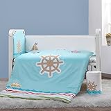 ベビー布団 8点セット ベッド用品 掛布団 枕 フィッティドシーツ ベビー寝具 ベッドガード ベッドバンパー 赤ちゃん 子供用 (海の冒険)