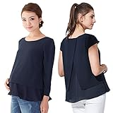 Sweet Mommy マタニティトップス 授乳服 バックスリット ジョーゼット 長袖・M ネイビー