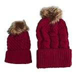 oenbopo 親子ニット帽子 ニットキャップ ケーブルニット ポンポン付き軽量 伸縮性ある フりーサイズ シンプル スキー スノボ アウトドア 普段使いに メンズ レディース 全6色 (レッド)