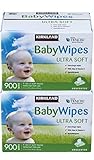 カークランド＆テンセルKirkland&Tencel ベビー用おしりふき（ベビーワイプ）18×20cm 900枚入（100枚入×9パック） 2箱セット 無香料・超ソフトタイプ・ビタミンE配合