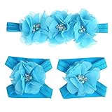 Meily(TM) Love Baby Girls Foot Flower Barefoot Sandals + Headband Set Baby Infants Girl (Blue) by Me