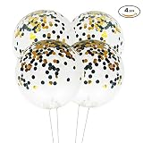 36インチGiantブラックandホワイト紙吹雪バルーンブラックandゴールドJumbo Confetti Balloons Clearヘリウムバルーンラテックスベビーシャワー誕生日パーティーデコレー