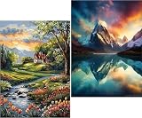 Amyaker ダイヤモンドアート キット 四角いビーズ 自然の景色 2個セット ダイアモンドビーズ絵画キット DIY 手作り絵画 モザイクアート 5D モザイクアート ダイヤモンド塗装 全面貼り付けタイプ 30x40cm