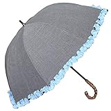 100％完全遮光 99％ではダメなんです! 【Rose Blanc】 日傘 晴雨兼用 UVカット 1級遮光 撥水 ブランド おしゃれ レディース かわいい 母の日 ショートサイズ 50cm シングルフリル ダンガリー 2f1-d (ダンガリーグレー)