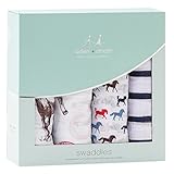 エイデンアンドアネイ おくるみ ブランケット 4セット ギフト 出産祝い ロイヤルベビー swaddle wrap (カラー：wild horses）2063 Aden+Anais [並行輸入品]