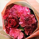 〔エルフルール〕バラ、カーネーション花束 ブーケータイプ レッド×ピンク クリスマス プレゼント 結婚記念日 誕生日 フラワーギフト 母の日 花