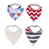 ４枚セット　カラフル　幼児　赤ん坊　三角 スナップ サイズ調整可能 バンダナ 型 スナップ 式コットン スタイ エプロン　タオル　ユニセックス　水玉模様/三角形/ストライプ/波状パターン