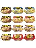 明星2大ブランド[一平ちゃん夜店の焼そば(ソース味、やみつき塩だれ味、醤油バター明太子味、関西風お好み焼ソース味)][チャルメラ(汁なし宮崎辛麺)]5種アソート 12食[12個入、カップ麺、焼きそば、非常食、食べ比べ、詰め合わせ]