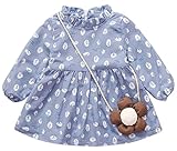 Plus Nao(プラスナオ) 子供用ワンピース 女の子 キッズ ベイビー フリル 柄 秋冬 個性的 子供服 長袖 イエロー かわいい おしゃ 75cm 80cm ブルー 75