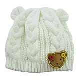 MIOIM®秋冬 防寒 子供 ベビー キッズ ニットキャップ 帽子 可愛い 耳付き 熊ワッペン付き 4色