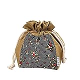 Hoomall 和風 巾着袋 小物入れ バッグ 巾着タイプ 小銭財布 コイン入れ 札入れ 小銭 鍵収納 (ブラウン・花)