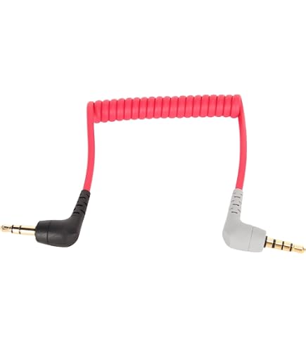Câble Audio Spiralé 3.5mm TRS Angle Droit Par Alvin's Cables | Pour Micro Deity TC-1, Sennheiser | Longueur 18cm (étiré 30cm)