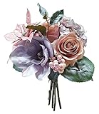 エルアーツ 造花 メタリックミックスブーケ 全長30cm・ローズ花径7~8cm モーブ E3635-19