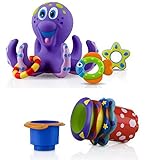 Nuby Bathtime Fun Bath Toys Octopus Hoopla Purple and Splish Splash Bath Time Stacking Cups [並行輸入品]