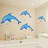LUCKKYY(TM)Dolphin Jump Ocean Pattern Lovely Waterproof Wall Decals Removable PVC DIY Wall Stickers 