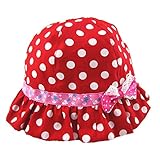 LeafIn キッズハット ベビー帽子 綿 ドッ ト 水玉 レース リボン 紫外線対策 UVcut帽子 サファリハット チューリップハット 顎ゴム付き (S, ドット レッド)