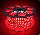 CBConcept 90 ftレッド120ボルト高出力LED smd5050フレキシブルフラットLEDストリップロープライト – [クリスマス照明、インドア/アウトドアロープ照明、シーリングライト、キ