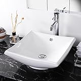 aquaterior 16 – 3 / 4 " lx16 – 2 / 3 " wx5 – 4 / 5 " H正方形ホワイト磁器セラミックバスルームシンクW / Freeクロムドレインとオーバーフロー