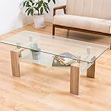 【美感でスタイリッシュ 魅せるセンターテーブル】 120cm幅 人気のクリア強化ガラス ディスプレイテーブル ガタツキ防止アジャスター 北欧スタイル (ナチュラル色)