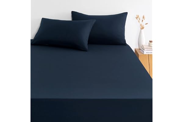 Wake In Cloud Wake In Cloud - Queen Fitted Sheet Set, 1000TC Ultra Soft Microfiber Bedding, Extra Deep Fitted Sheet & 2 Pillowcases, 3 Pieces, Navy Blue, Queen Size