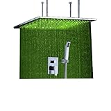 Possbayバスルームシャワーセットwith 24インチ真鍮クロムSquareオーバーヘッド温度Sensitive Rainfall LEDシャワーヘッド、真鍮ハンドヘルド