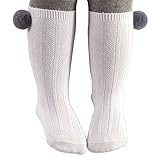 Yangelo 靴下 キッズ　ベビー　ハイソックス　滑り止め付き　ソックス　ポンポン付き　子供 キッズ　可愛い　女の子 　脱げにくい仕様　秋 冬　0-4歳 size 0-2歳（約11cm） (ホワイト