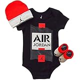 NIKE(ナイキ)エア・ジョーダン 0-6months 黒x赤ブロックAIR JORDANジャンプマン半袖ボディスーツ超豪華3点セット [並行輸入品]