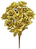 Admired By Nature gpb293g-gold 12 Stems人工Veinedサテンローズ花ブッシュ、ゴールド