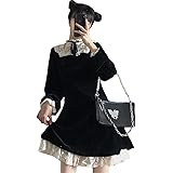 Amazon Co Jp Yemocile 地雷系 ワンピース 長袖 ベルベット レディース 無地 レース 暗黒系 ゴシック 可愛い セクシー 着痩せ 肩出し ミニ丈 Aライン 春秋冬 服 ファッション小物