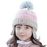 (よキーよ)Yokeeyo 耳あてニット帽 可愛い耳付き帽子 毛糸 ボンボン付き ニットキャップ　ベビー用ハット 赤ちゃん 子供 秋冬 防寒 スタイリッシュ 耳まですっぽり覆われる クラーデション