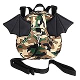 Sumnacon 迷子防止ひも リード付き リュックバッグ ぬいぐるみ 可愛い動物たち (コウモリ(迷彩グリーン))