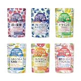 ６種セット かんでおいしいチュアブルサプリ【まとめ買い 錠剤 オリヒロ ブルーベリー ルテイン ビタミンC 鉄 葉酸 カルシウム 乳酸菌 マルチビタミン ミネラル 濃密コラーゲン プラセンタ (６種セット)