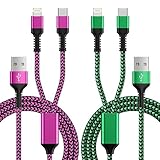 2in1 充電ケーブル iPhone用+Android用 2台同時充電コード 1.2m/2本セット 最大5.4A 急速充電 高耐久ナイロン編み USB ライトニングケーブル iPad充電器ケーブル 多機能 2-in-1 Lightning & Type-C アイフォン充電 iPhone17/16/15 /14/14Pro/13/12/11/XS iPad Galaxy,タイプcなど機種対応