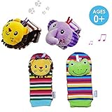 (デイジー) Daisy アニマルモチーフ手首用ラトルとフットファインダー 新生児用発達促進ソフトトイ 4個セット