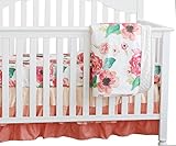 3個セットボーホーフローラルフリル付きベビーMinky毛布水カラー、ピーチフローラルNursery CribスカートセットベビーガールズCrib Bedding オレンジ