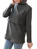 (オーセンティック) AUTHENTIC マタニティ 授乳服 授乳口 付 トップス Tシャツ ハイネック 授乳 裏起毛 ゆったり (L, ダークグレー)