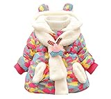 ガールズ ジャケット キッズ アウター 女の子 マフラー付き 厚手 コート 裏起毛 もこもこ 冬 防寒 カモフラージュ 子供服 ピンク 110cm
