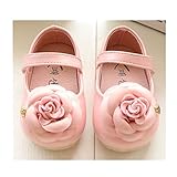 WIN ベビー 夏 シューズ 赤ちゃん 可愛い プレゼント 軽量 履かせやすい マジックテープ ストラップ 花 新生児 フォーマル靴 (内寸14cm, ピンク)