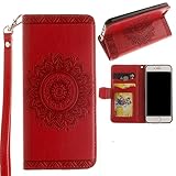 iPhoneフラワー財布case-auroralove IphoneクラシックEthnic曼荼羅花柄PUレザーカードスロットスタンド機能ケースwith Leather Strip forガールズレディ