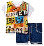 GUESS Baby Boys' Set Sleeve Graphic T-Shirt and Denim Shorts Font Print 12M [並行輸入品]