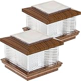 (2 Pack) GreenLighting 5" x 5" Solar LED Post Cap Lights w/Adapter (Wood Grain) [並行輸入品]