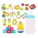 歯の教育用おもちゃを噛んでTeetherハンドベルのおもちゃ新生児のギフトセット赤ちゃん、12個+タンブラー+カップ